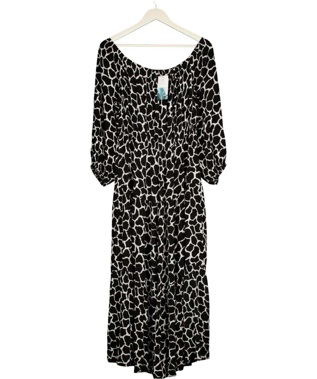 M&S Collection Black & White Giraffe Print Bardot Midaxi Dress UK 16