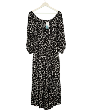M&S Collection Black & White Giraffe Print Bardot Midaxi Dress UK 16