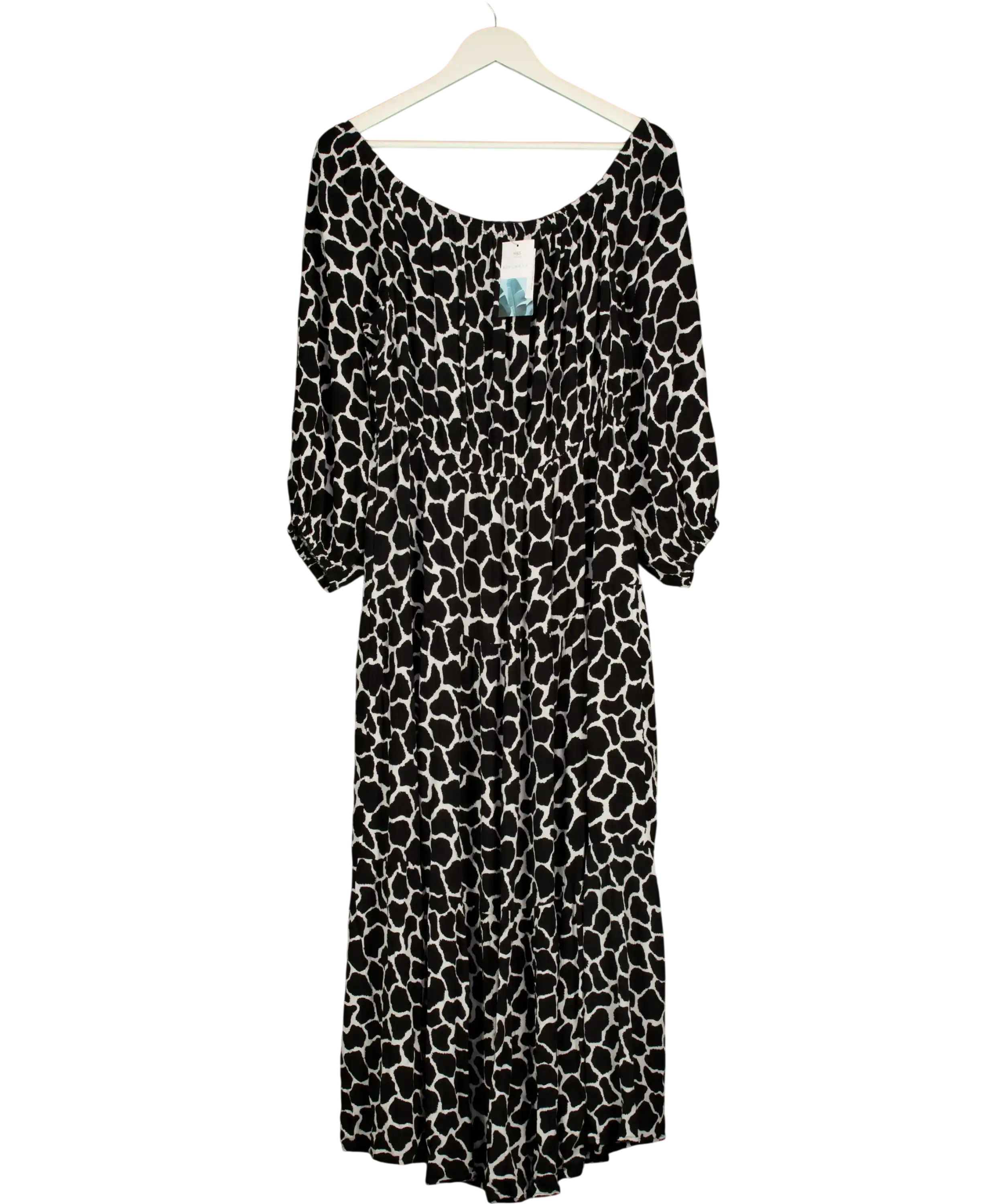 M&S Collection Black & White Giraffe Print Bardot Midaxi Dress UK 16