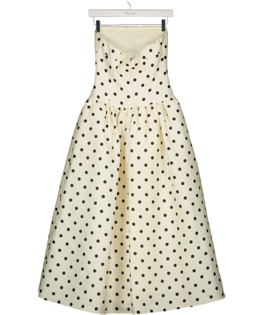 SELF PORTRAIT Cream / Black Bandeau Polka Dot Taffeta Midi Dress UK 8