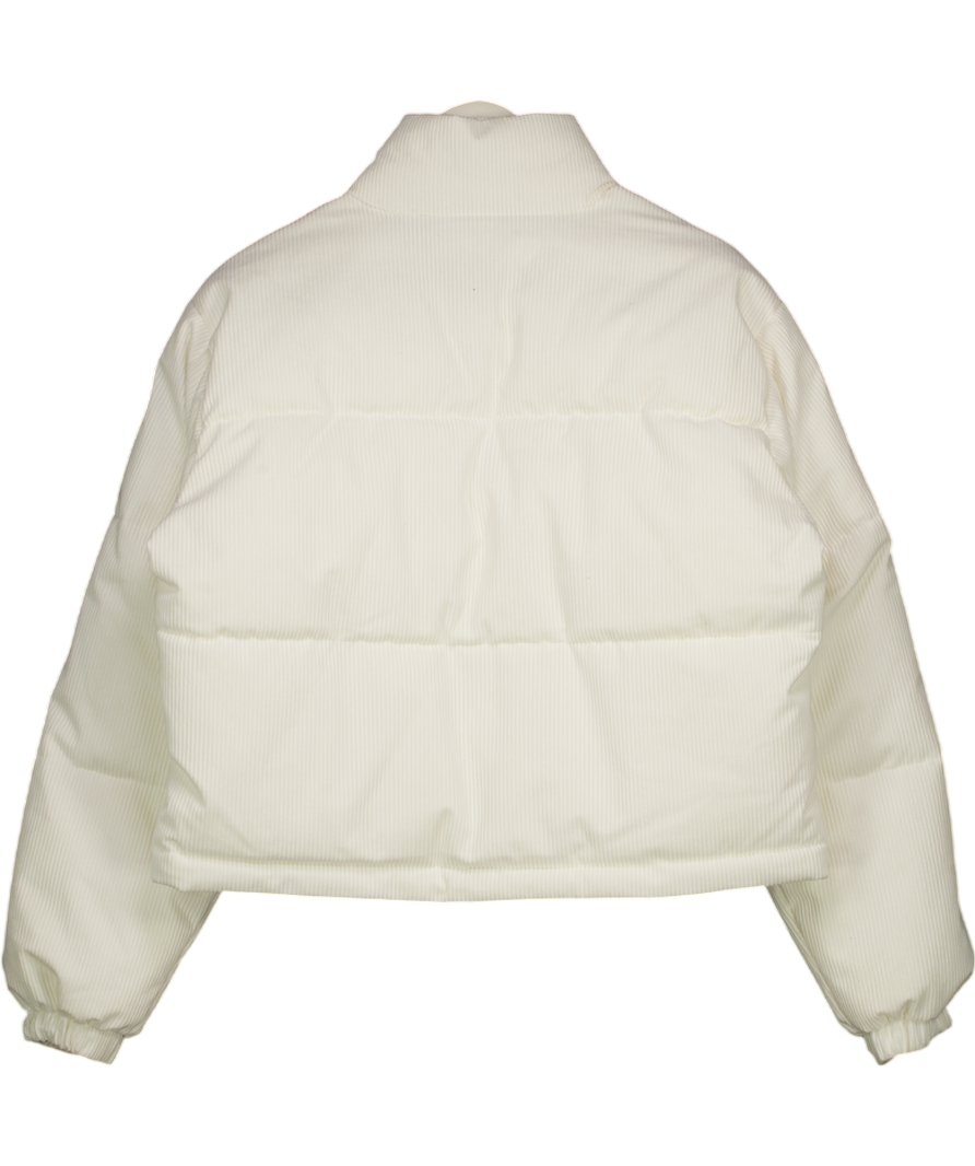BO + TEE Corduroy Quilted Puffer Jacket In Ivory Cream UK S
