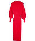 Karen Millen Red Bobble Detail Balloon Sleeve Cable Knit Viscose Blend Midi Dress UK XS