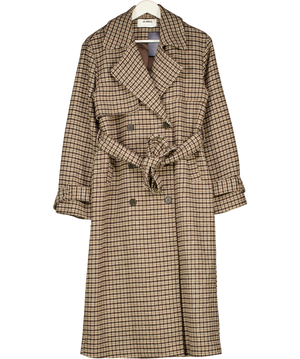 4th & Reckless Tabi Brown Checked Belted Wool-blend Trench Coat UK 10