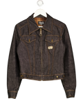 D&G DOLCE & GABBANA Blue Plaid Flannel Lined Denim Zip-up Jacket With Metal Logo Plaque UK S