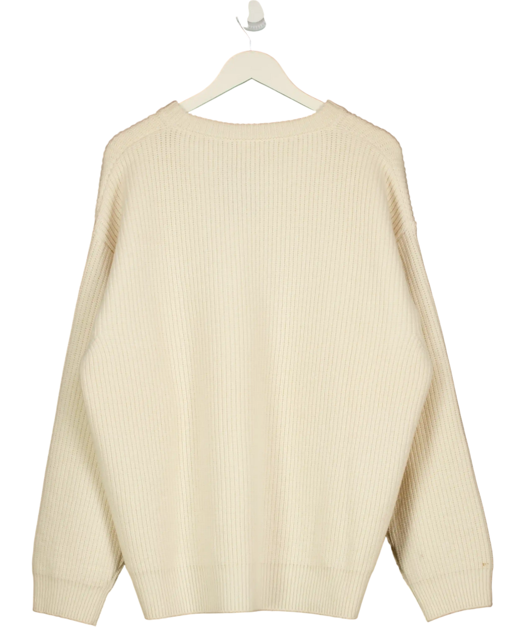CELINE PARIS Cream Oversized Studded Logo Ribbed Wool Sweater UK S