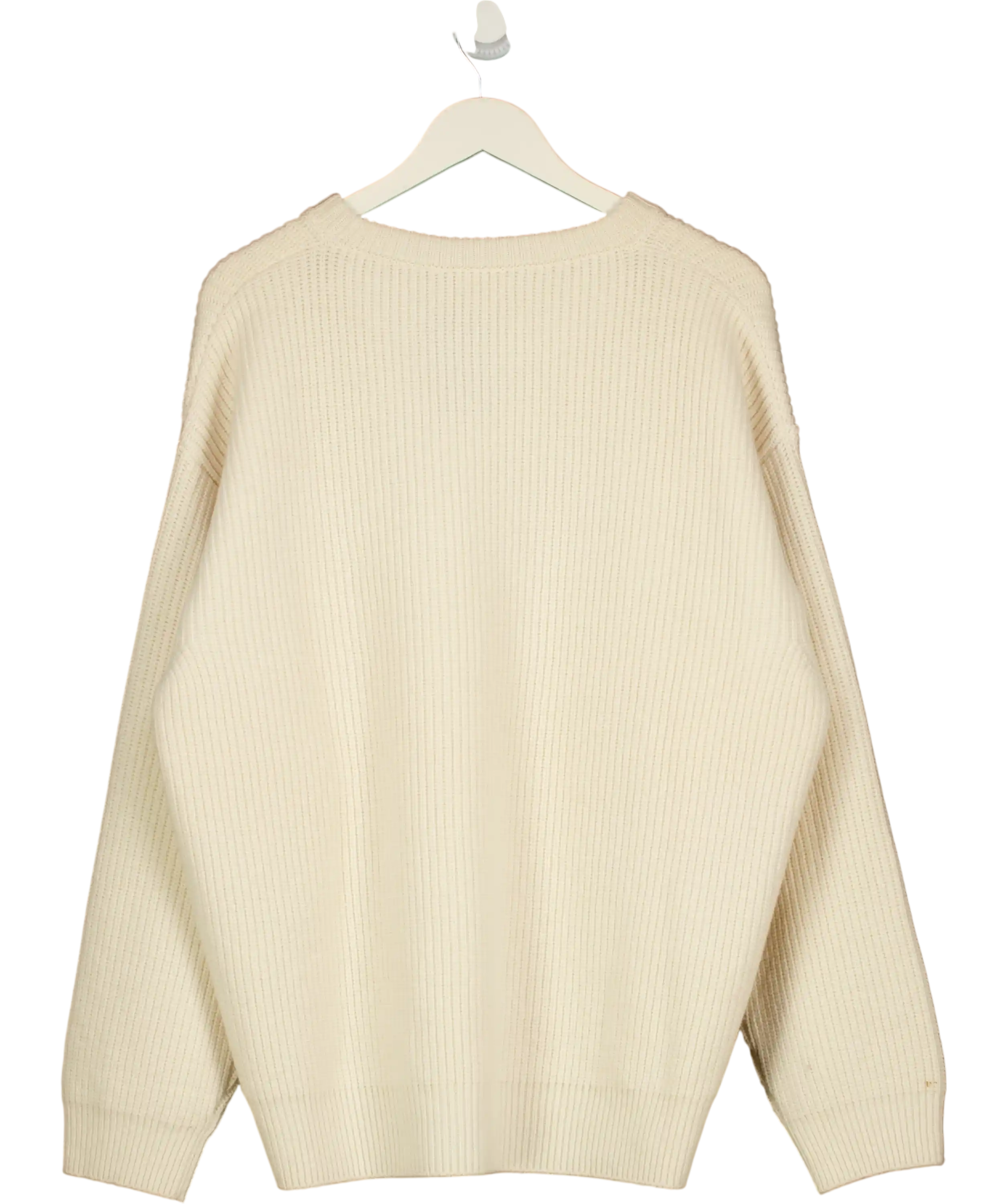 CELINE PARIS Cream Oversized Studded Logo Ribbed Wool Sweater UK S