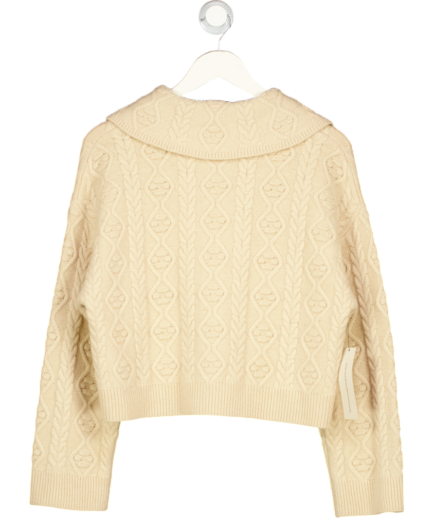 JIGSAW Cream Cashmer / Wool Blend Cable Knit Cardigan With Collar UK S