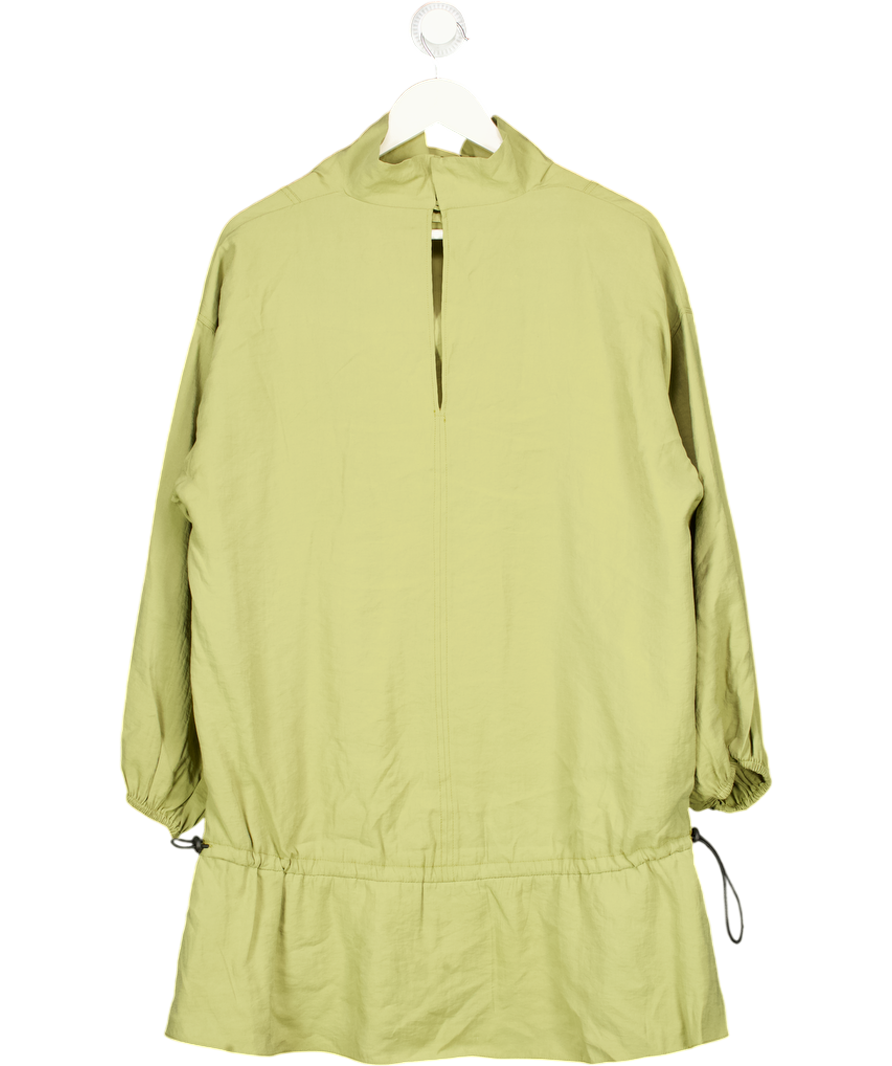 TOPSHOP Khaki Green Cupro Funnel Neck Dropped Waist Long Sleeve Mini Dress UK 6