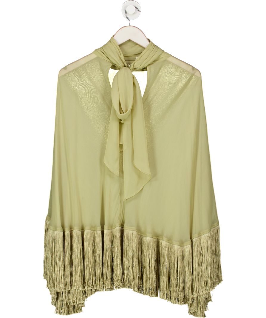 DE LA VALI Green Levanto Poncho In Sand Georgette Chiffon UK S