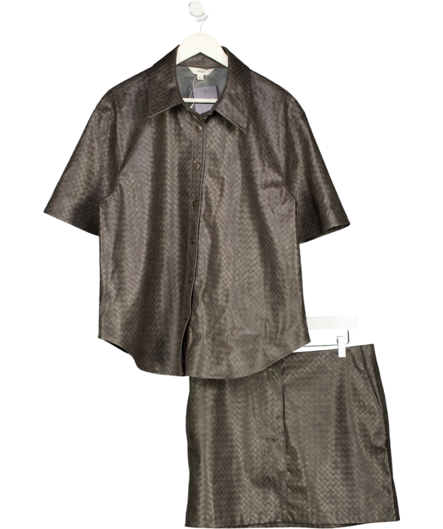 M&S 2-piece Grey Faux Leather Woven Effect Shirt (uk L) & A-line Mini Skirt (uk 14) Set UK L