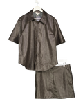 M&S 2-piece Grey Faux Leather Woven Effect Shirt (uk L) & A-line Mini Skirt (uk 14) Set UK L