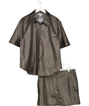 M&S 2-piece Grey Faux Leather Woven Effect Shirt (uk L) & A-line Mini Skirt (uk 14) Set UK L