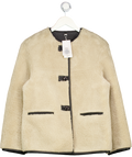 MANGO Beige Oversize Faux Leather & Shearling Jacket UK XXS