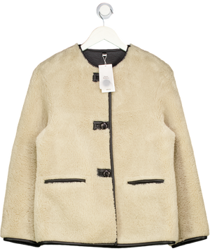 MANGO Beige Oversize Faux Leather & Shearling Jacket UK XXS