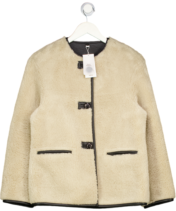 MANGO Beige Oversize Faux Leather & Shearling Jacket UK XXS