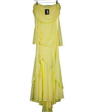 ASOS Yellow Stretch Chiffon Long Sleeve Bardot Maxi Dress With Ruffle Hem UK 10