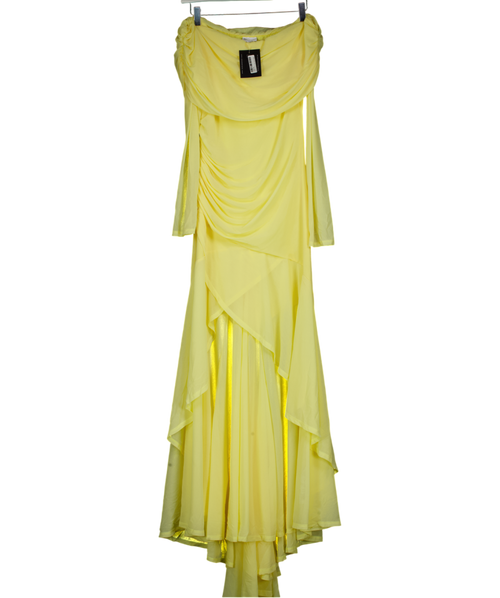 ASOS Yellow Stretch Chiffon Long Sleeve Bardot Maxi Dress With Ruffle Hem UK 10