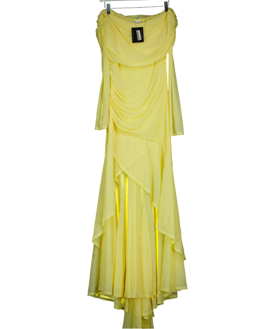 ASOS Yellow Stretch Chiffon Long Sleeve Bardot Maxi Dress With Ruffle Hem UK 10