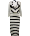 4th & Reckless White X Loz Vassallo 2-piece  Rico Knitted Stripe Beach Maxi Skirt (uk 10) And Top UK 8