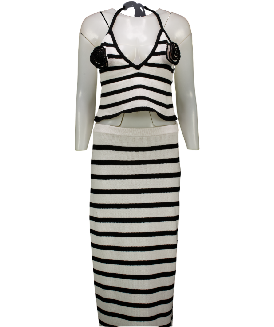 4th & Reckless White X Loz Vassallo 2-piece  Rico Knitted Stripe Beach Maxi Skirt (uk 10) And Top UK 8