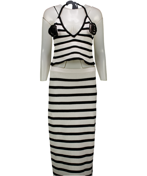 4th & Reckless White X Loz Vassallo 2-piece  Rico Knitted Stripe Beach Maxi Skirt (uk 10) And Top UK 8
