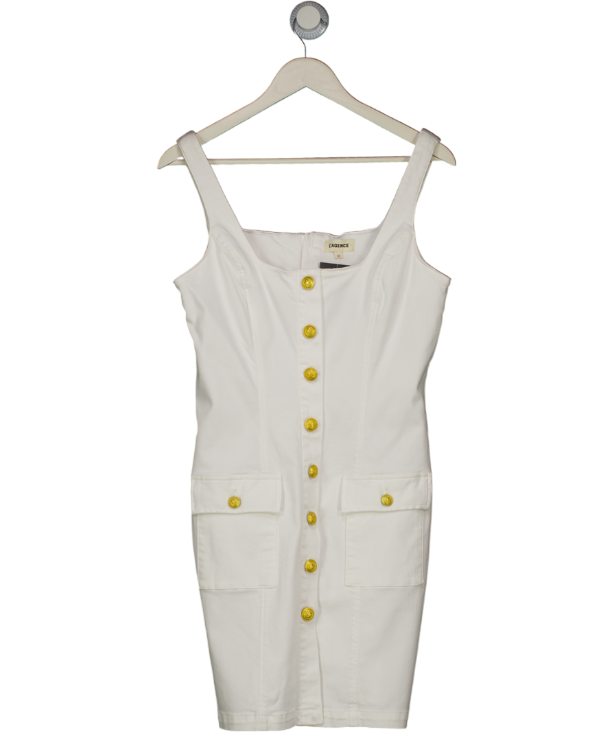 L'AGENCE Stretch Cotton Button Front Tank Dress In White Us10 UK 14