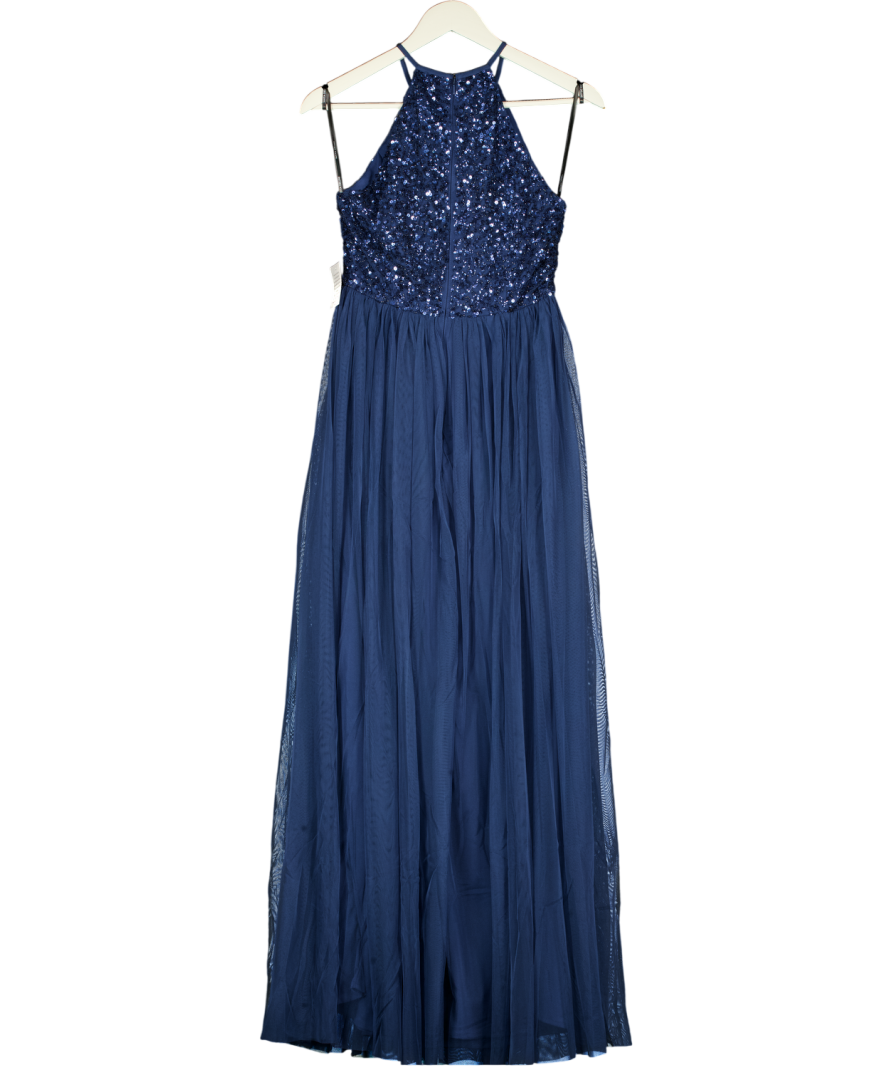 MAYA DELUX Navy Blue Embellished Tulle Maxi Dress UK 6