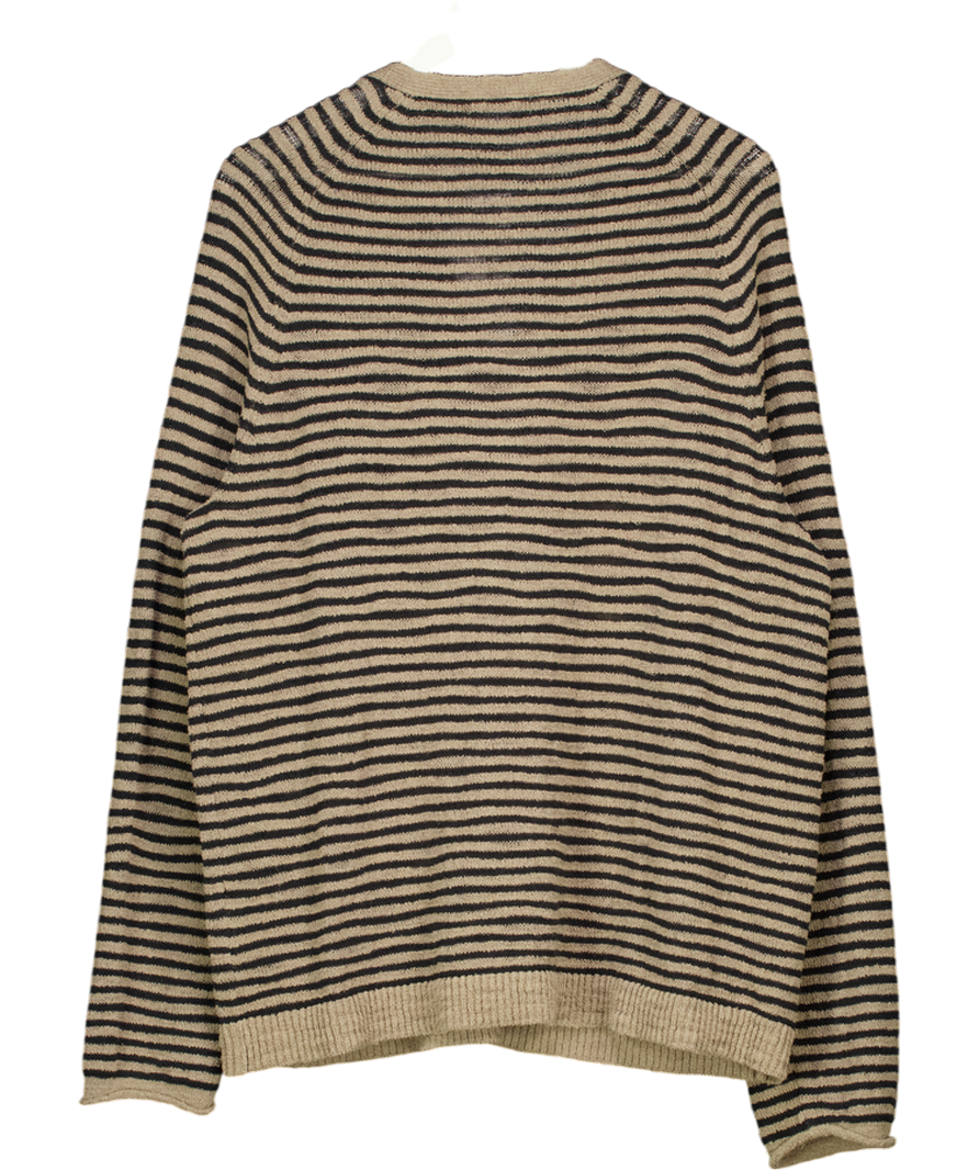 Weekday Beige / Black Stripe Cotton Jersey Colourblock Zip-up Crop Top UK S