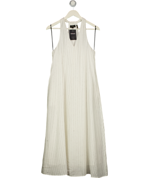 DONNA KARAN Weekend Cream Pinstripe  Twist-back Midi Halter Dress UK S