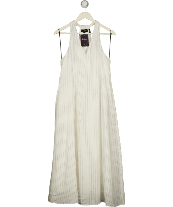 DONNA KARAN Weekend Cream Pinstripe  Twist-back Midi Halter Dress UK S
