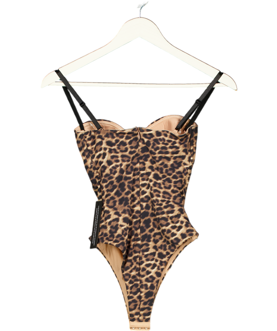 WHITE FOX Brown Stuck To You Bodysuit Leopard Exotic Spot UK XS