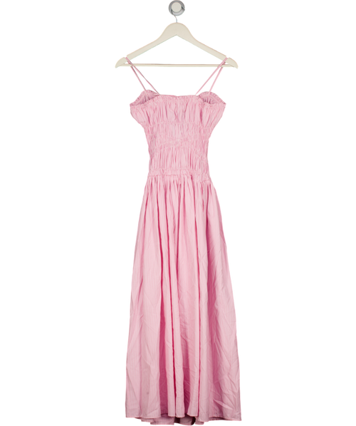 ASOS Shirred Cotton Poplin Maxi Sundress With Dropped Waist In Pink Stripe UK 6