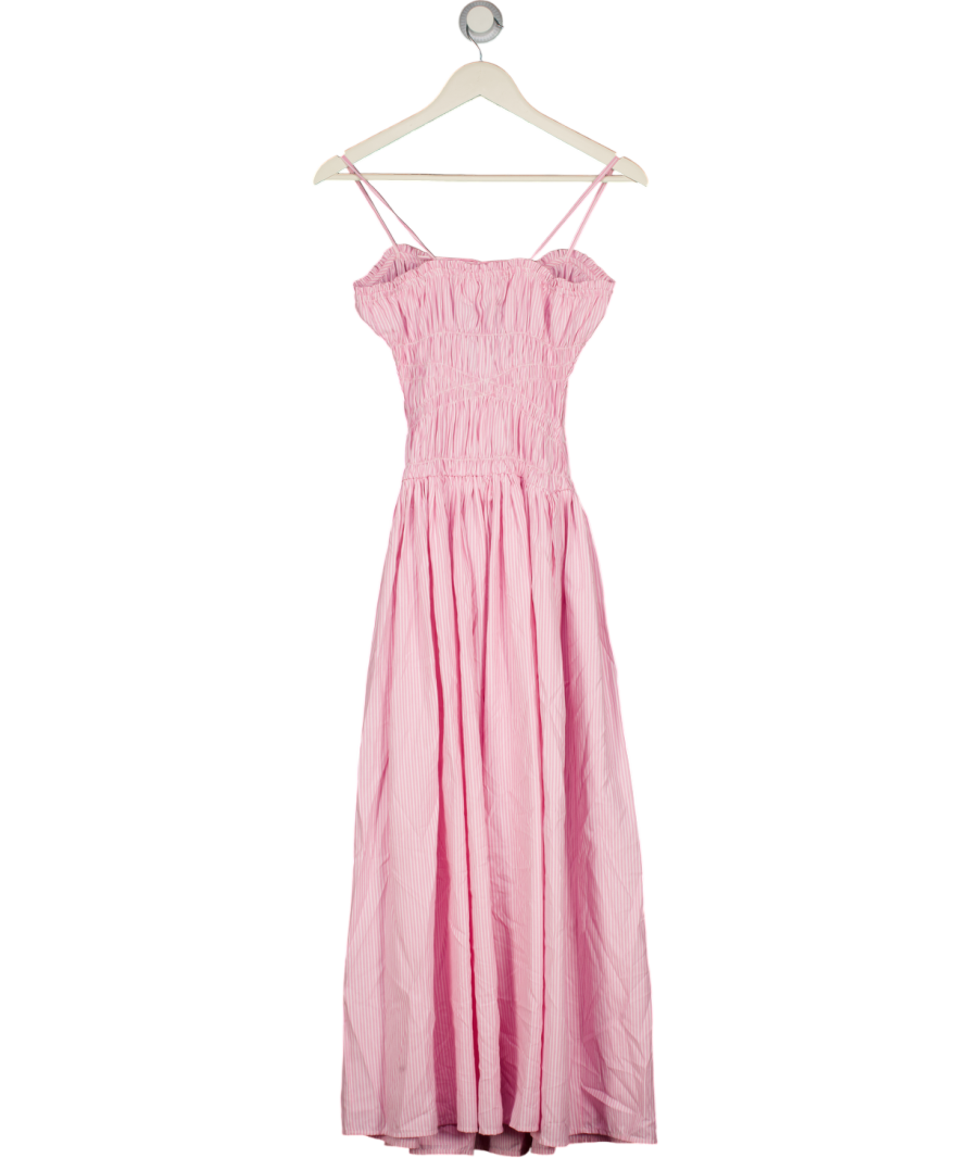 ASOS Shirred Cotton Poplin Maxi Sundress With Dropped Waist In Pink Stripe UK 6