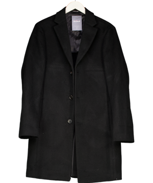 REISS Black Wool-blend Single-breasted Overcoat UK S