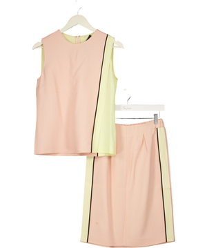 FENDI 2-piece Pink / Yellow Color-block Sleeveless Top ( Uk 10) & Mini Skirt (uk 8) Set With Silk Inset UK S/M