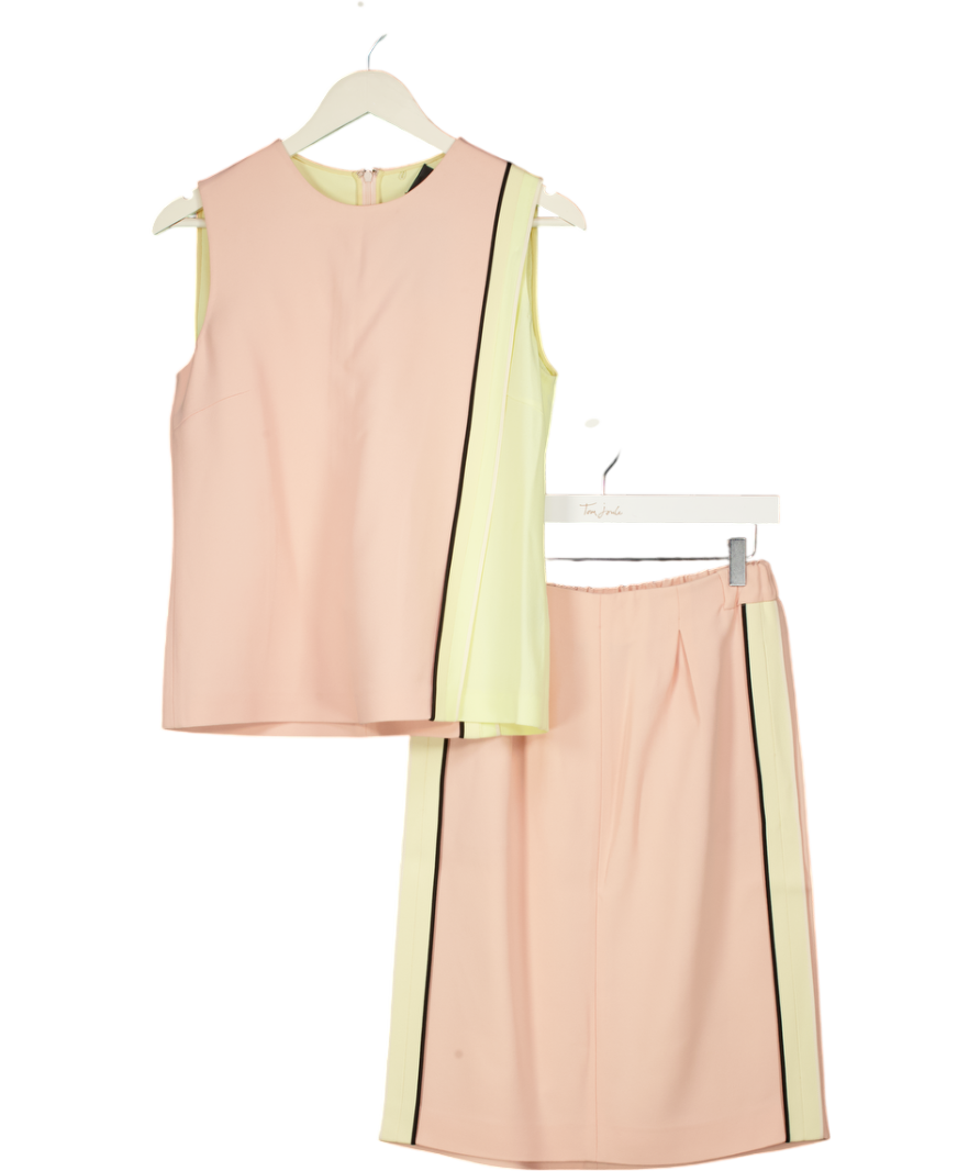 FENDI 2-piece Pink / Yellow Color-block Sleeveless Top ( Uk 10) & Mini Skirt (uk 8) Set With Silk Inset UK S/M