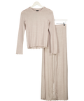 H&M Beige 2-piece Lettuce Edge Top & Wide Leg Trouser Lounge Set UK XS