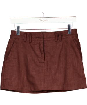 WHITE FOX Chocolate Brown Linen Mini Skort UK XS