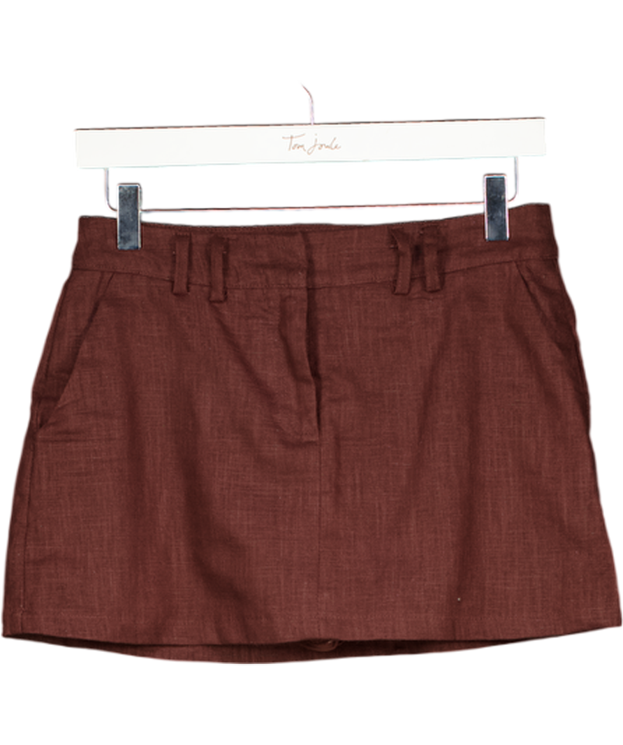 WHITE FOX Chocolate Brown Linen Mini Skort UK XS