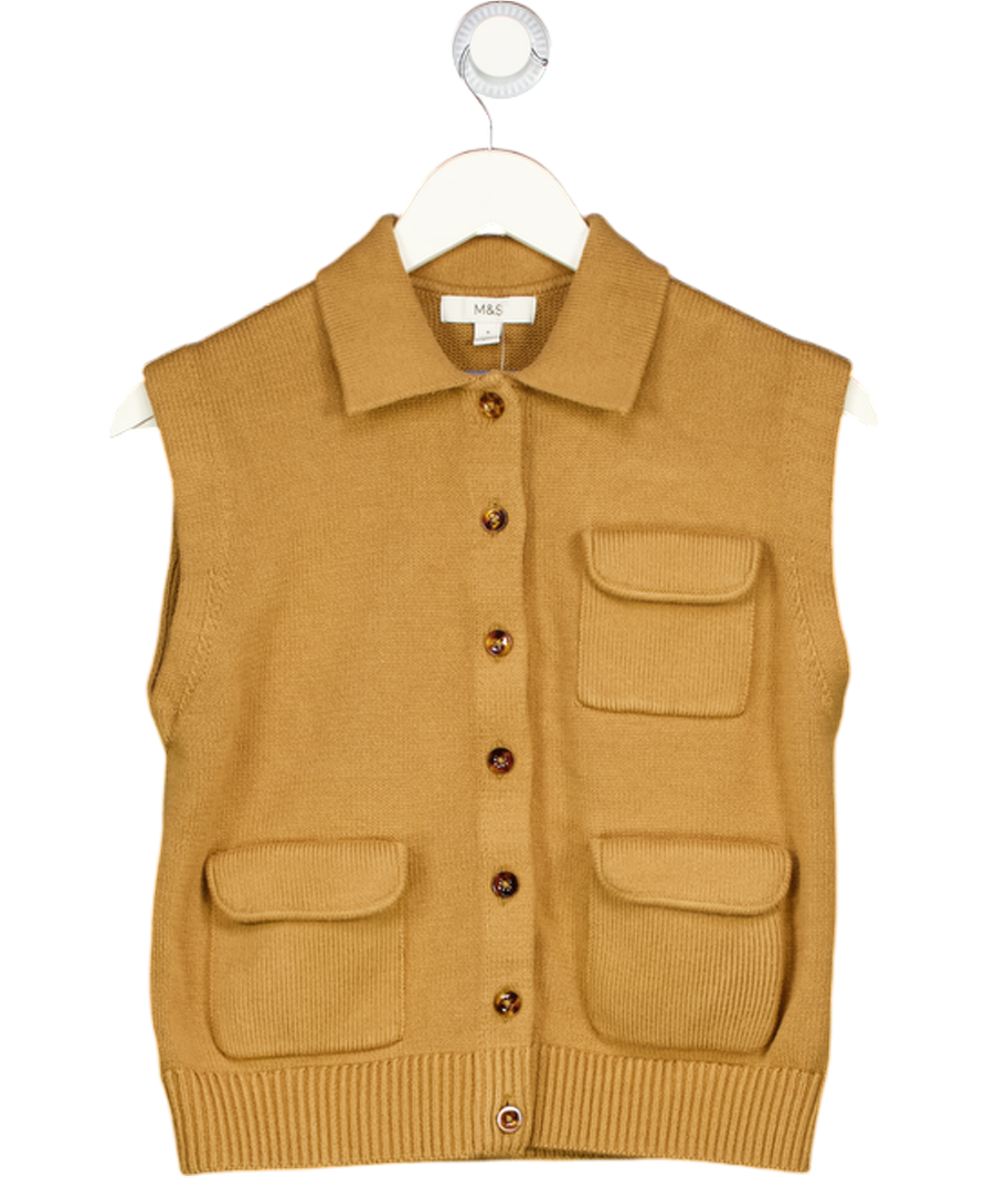 M&S Beige Camel Knitted Waistcoat Top UK S