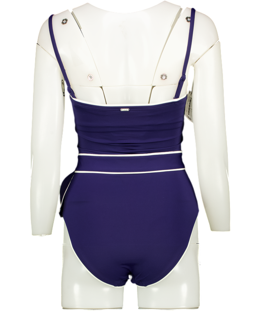 AUBADE Navy Blue / White Belted Luxury Swimsuit UK 32C