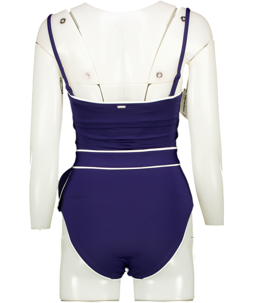 AUBADE Navy Blue / White Belted Luxury Swimsuit UK 32C