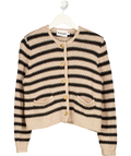 ROSAE PARIS Beige & Black Striped Cotton Blend Cardigan Sz1 UK XS/S