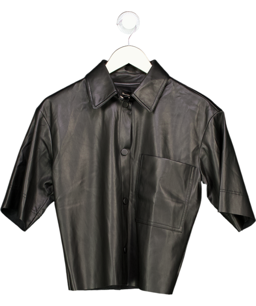 River Island Black Faux Leather Short Sleeve Shirt UK 6