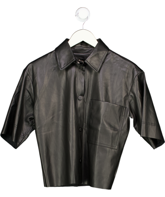 River Island Black Faux Leather Short Sleeve Shirt UK 6
