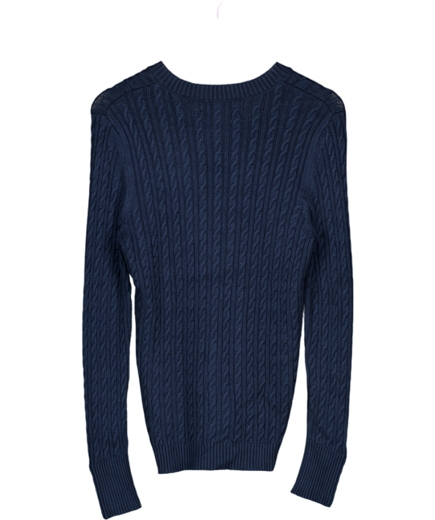 HOLLAND COOPER Navy Blue Seattle V-neck Cable Knit Jumper UK S