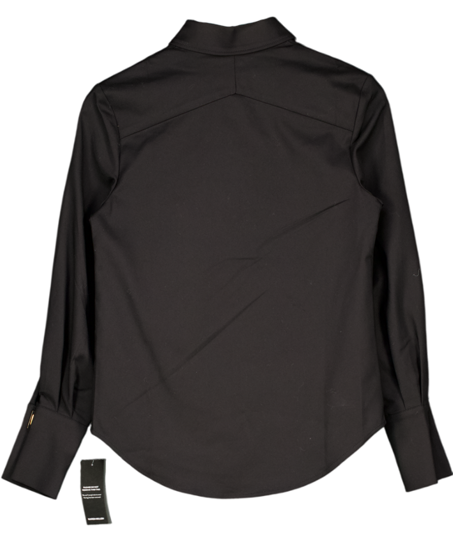 KAREN MILLEN White Techno Cotton Woven Shirt With Gold Clasp UK 6