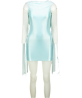 OH POLLY Venya Draped Mini Dress In Aquamarine Blue UK 6