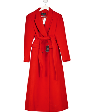 KAREN MILLEN Red Wool Double Breasted Belted Tailored Maxi Coat UK 10