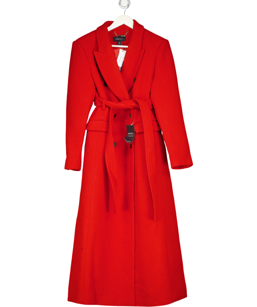 KAREN MILLEN Red Wool Double Breasted Belted Tailored Maxi Coat UK 10